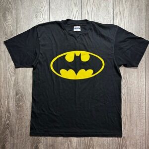 Vintage 80s Batman T Shirt Hanes Fifty-Fifty Black Yellow Bat Symbol Large 42-44